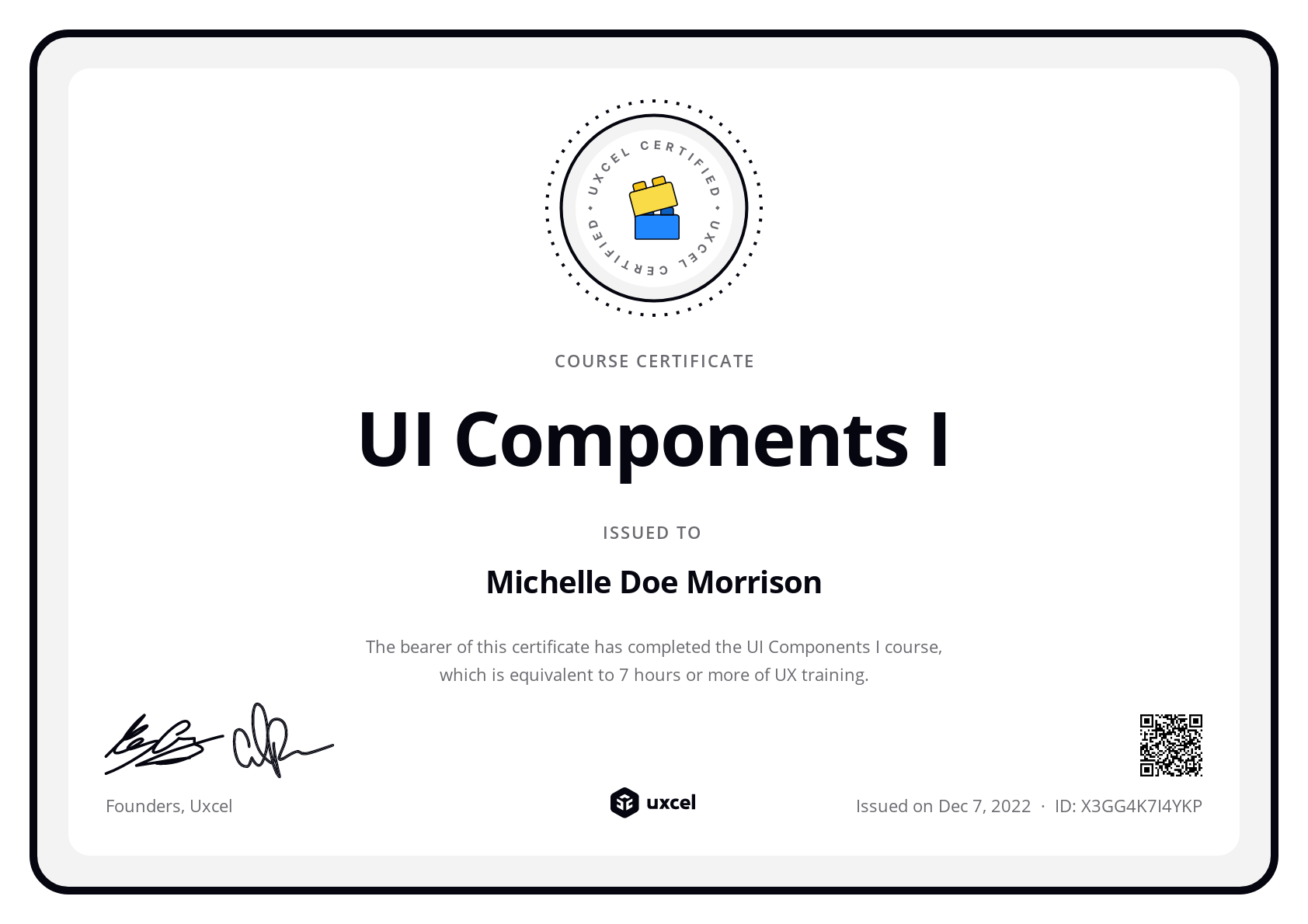 Michelle Doe Morrison's certificate